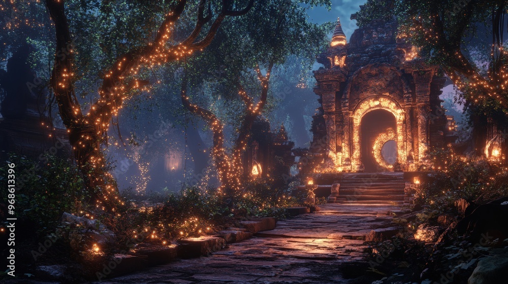 Fototapeta premium A forest with a glowing entrance