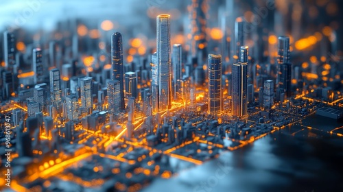 3D render of an AI-powered digital twin of a city used for urban planning and simulations