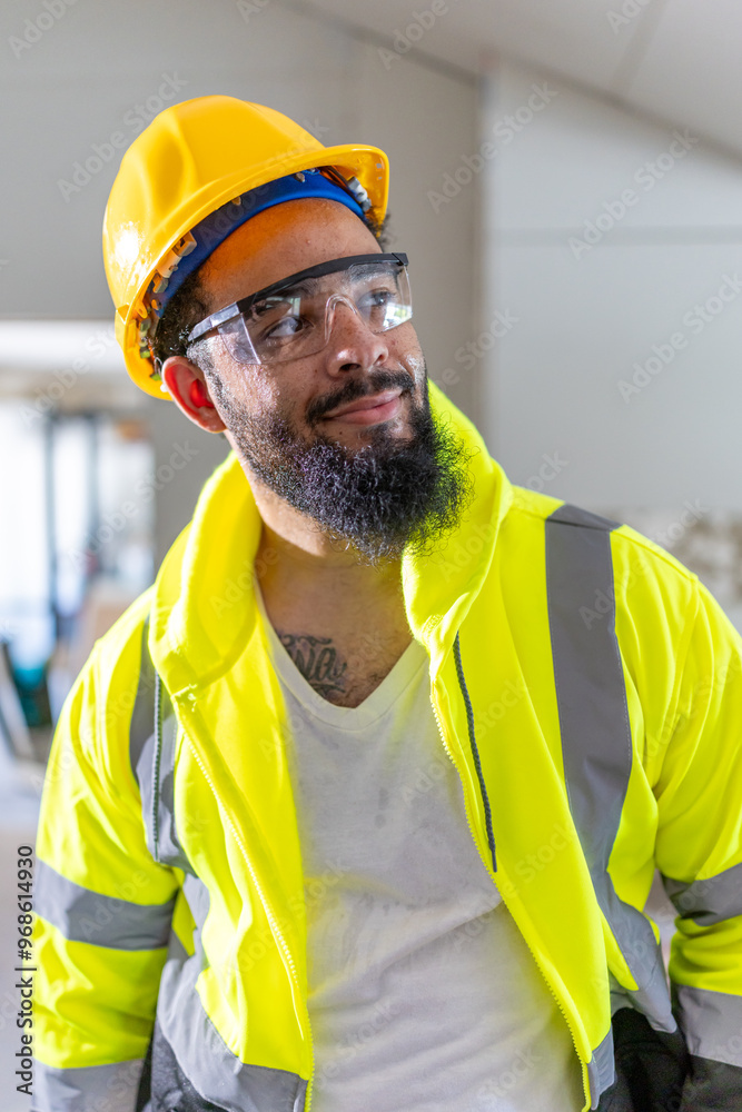 An enthusiastic architect in a bright safety vest and helmet oversees a major house remodeling project, showcasing dedication and professionalism in the vibrant construction industry An enthusiastic architect in a bright safety vest and helmet oversees a major house remodeling project, showcasing dedication and professionalism in the vibrant construction industry