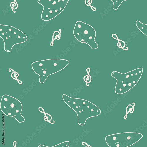Outline Ocarina Music Note Vector Seamless Pattern illustration for Print, Wallpaper, Decoration.