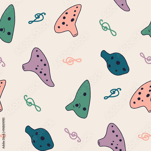 Ocarina Music Note Vector Seamless Pattern illustration for Print, Wallpaper, Decoration.