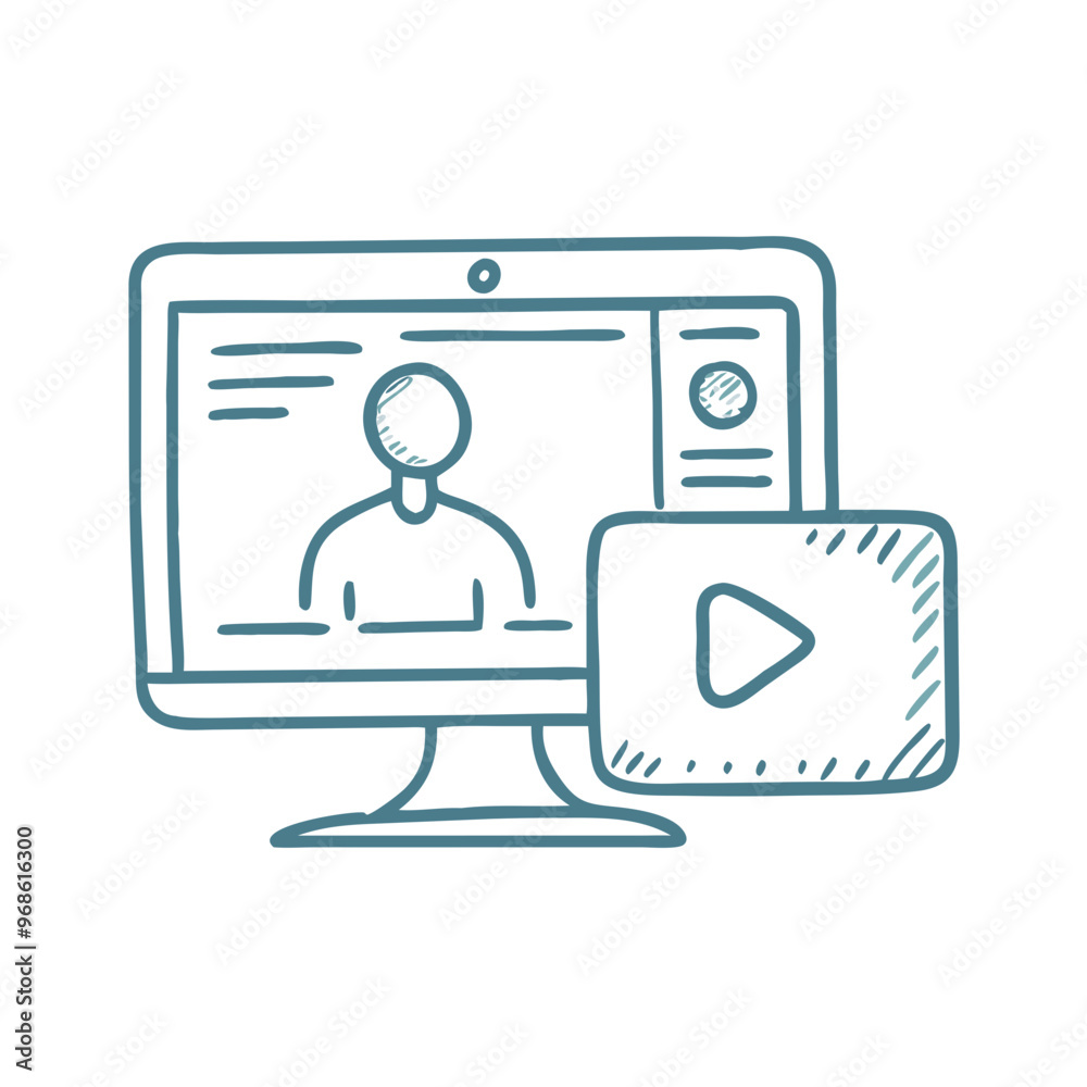 Online course icon, blue line design, digital learning platform Online course icon, blue line design, digital learning platform