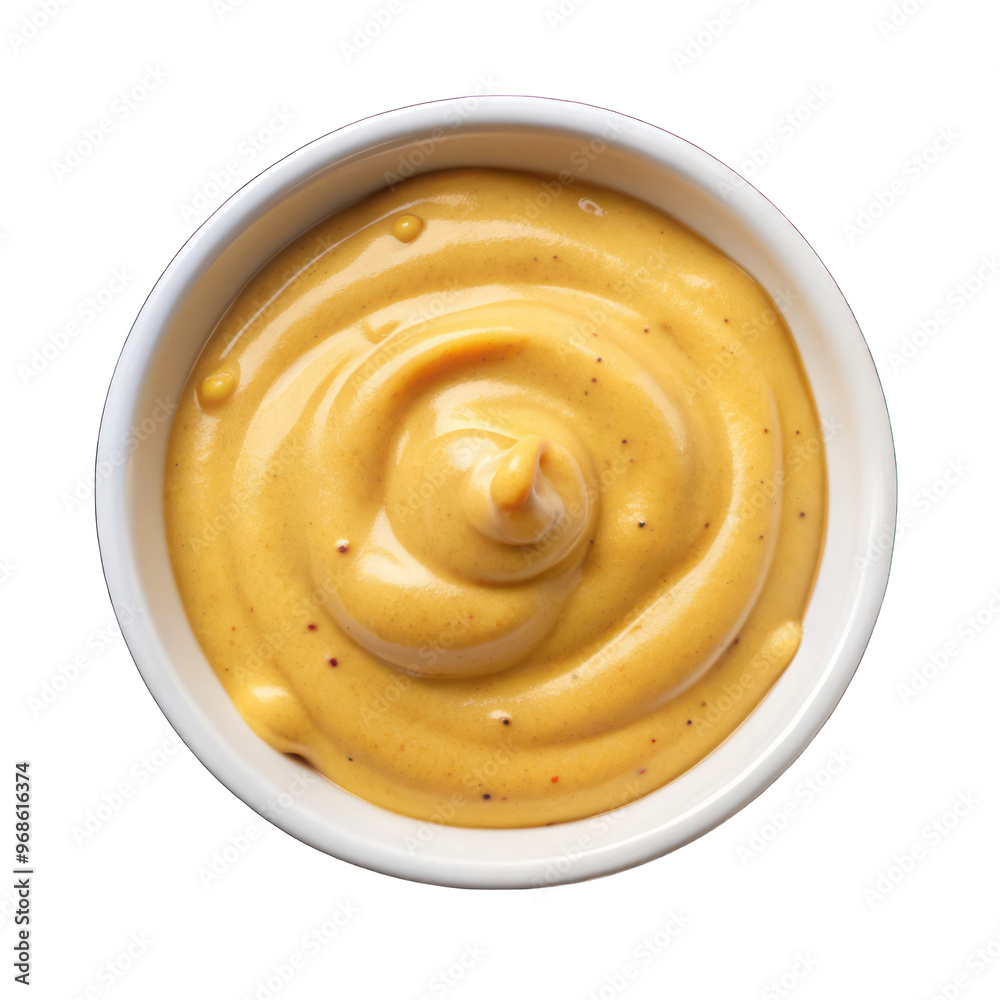 Musterd sauce on white bowl top view isolated on transparent background Musterd sauce on white bowl top view isolated on transparent background