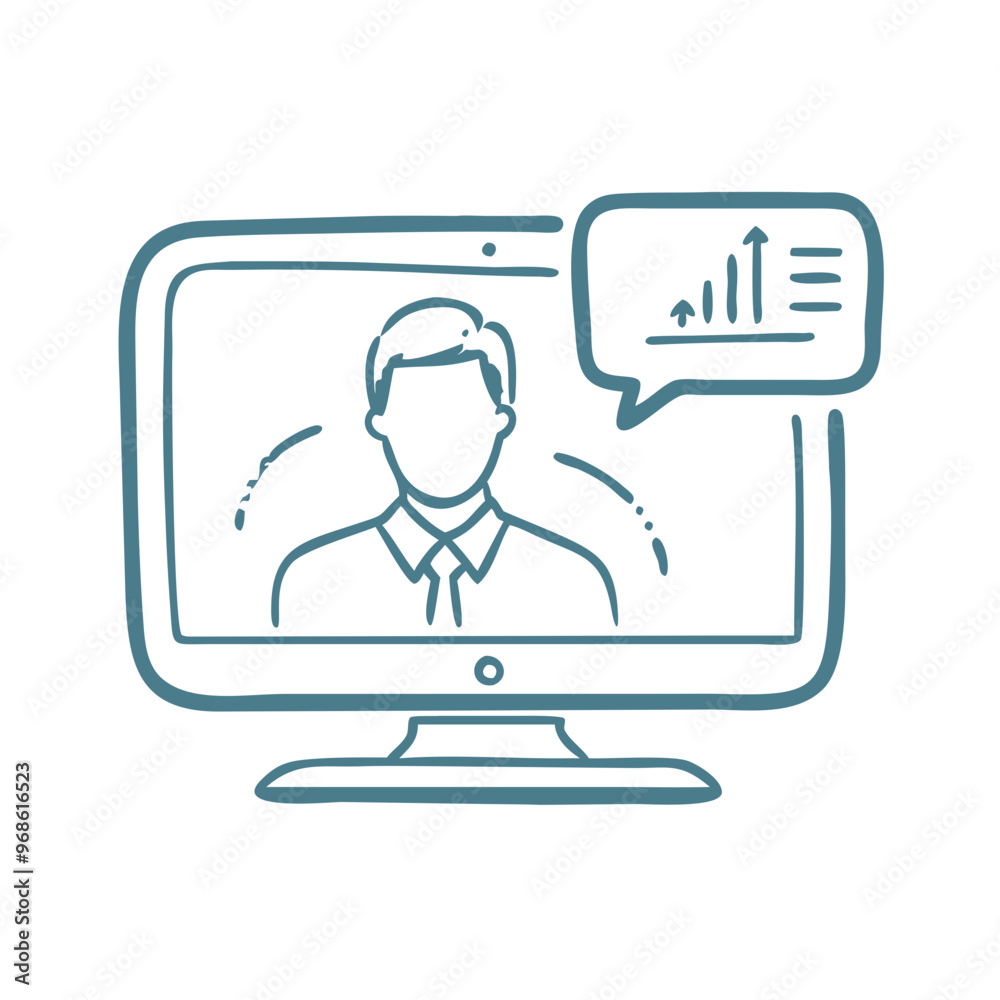Webinar icon, blue line design, virtual seminar tool Webinar icon, blue line design, virtual seminar tool