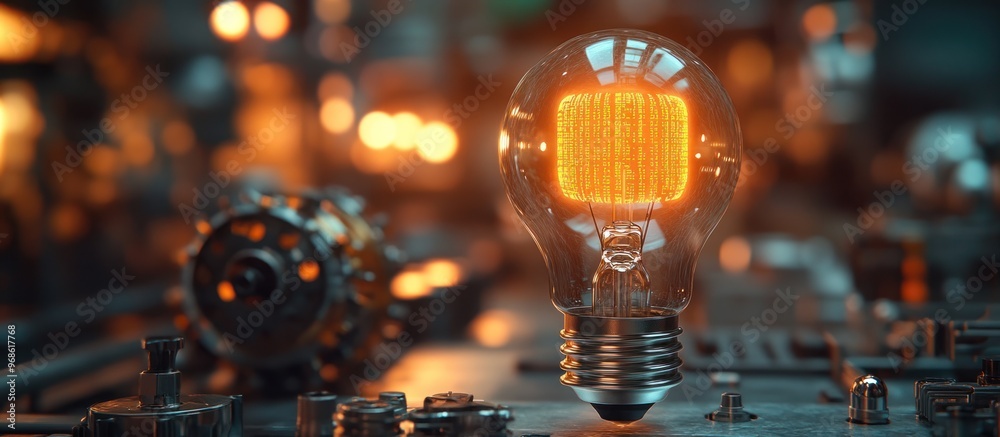 Glowing Lightbulb in Industrial Setting Glowing Lightbulb in Industrial Setting