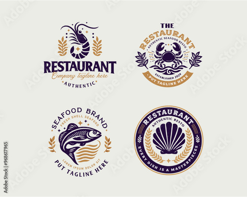 Set vintage bundle classic seafood restaurant logo design for business company