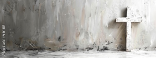 Abstract grunge Christian cross painted on gray background.