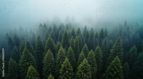 Foggy forest, natural landscape, Generative AI