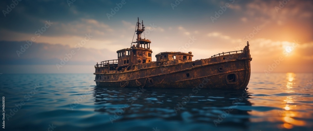 amazing sunken ship below the surface of the sea on the ground. amazing sunken ship below the surface of the sea on the ground.