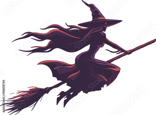 Flying Witch on a Broomstick