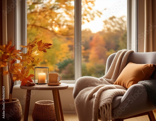 Rincón acogedor de lectura en otoño: 
