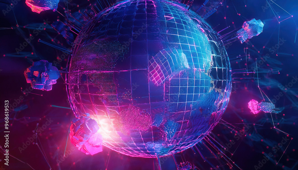 Fototapeta premium Digital Global World MapTechnology background 3d&nbsp;rendering