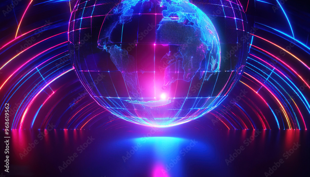 Obraz premium Digital Global World MapTechnology background 3d&nbsp;rendering