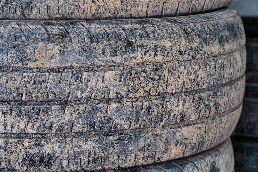Worn Car Tire Close-Up Worn Car Tire Close-Up