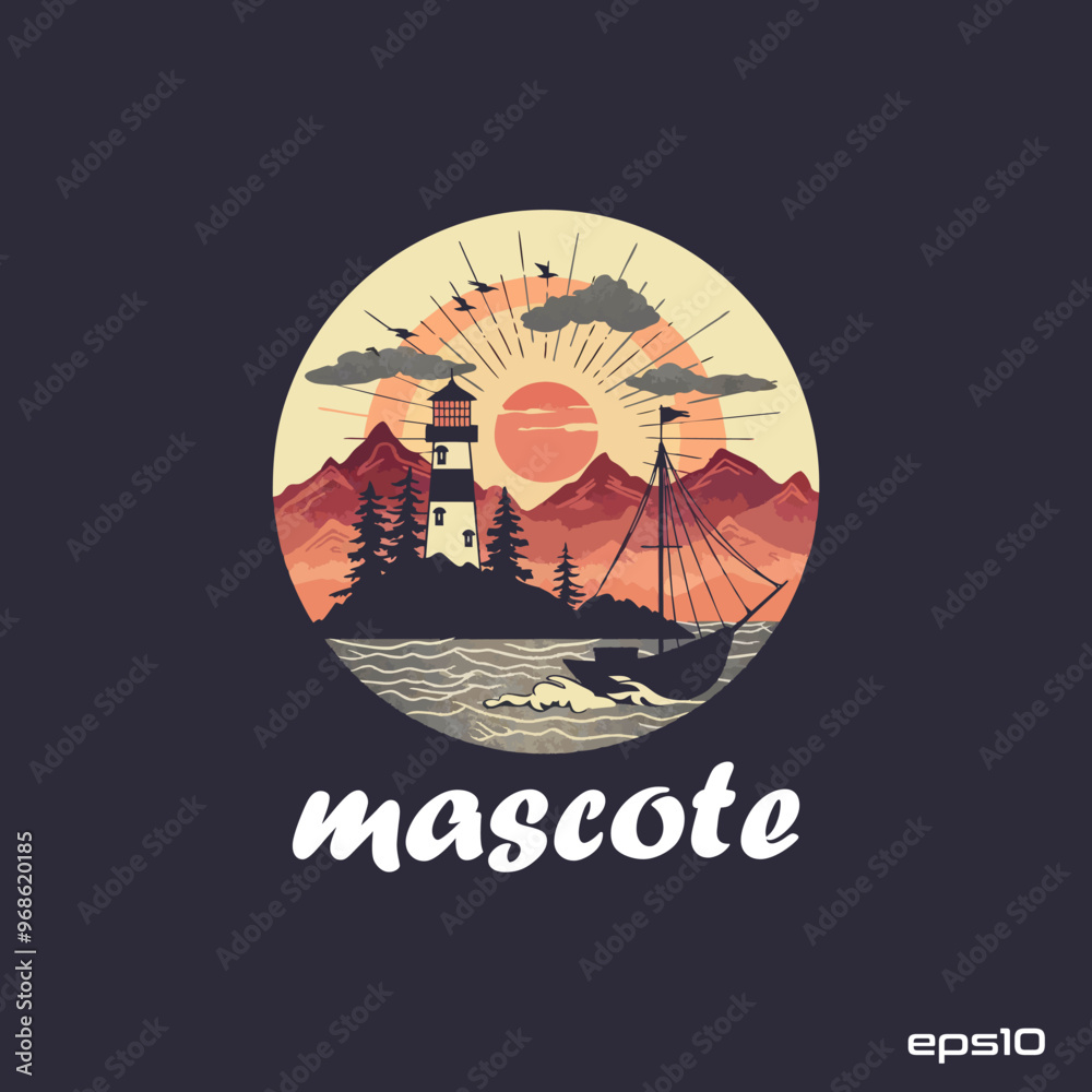 natural view japanese style mascot, vector, logo, character, cartoon, illustration, eps10