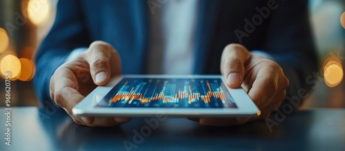 Businessman analyzing financial data on tablet. photo