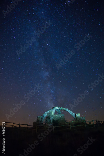 Milky way and  ice house at night. Gravalos village. Alhama Valley. La Rioja. Spain. Europe photo