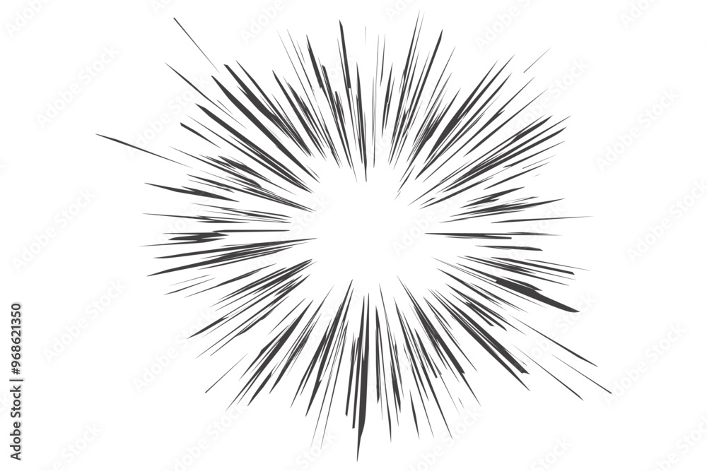 Comic speed lines. Vector radial manga burst with action rays. Explosion for anime book. Boom effect, blast and scream abstract sparks. Superhero background