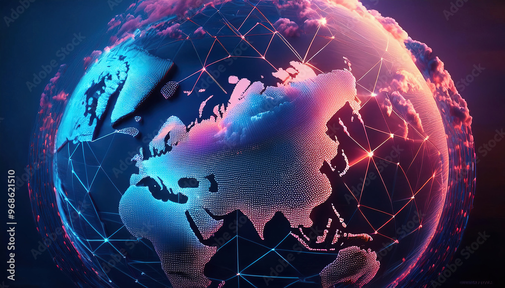 Fototapeta premium Digital Global World MapTechnology background 3d&nbsp;rendering
