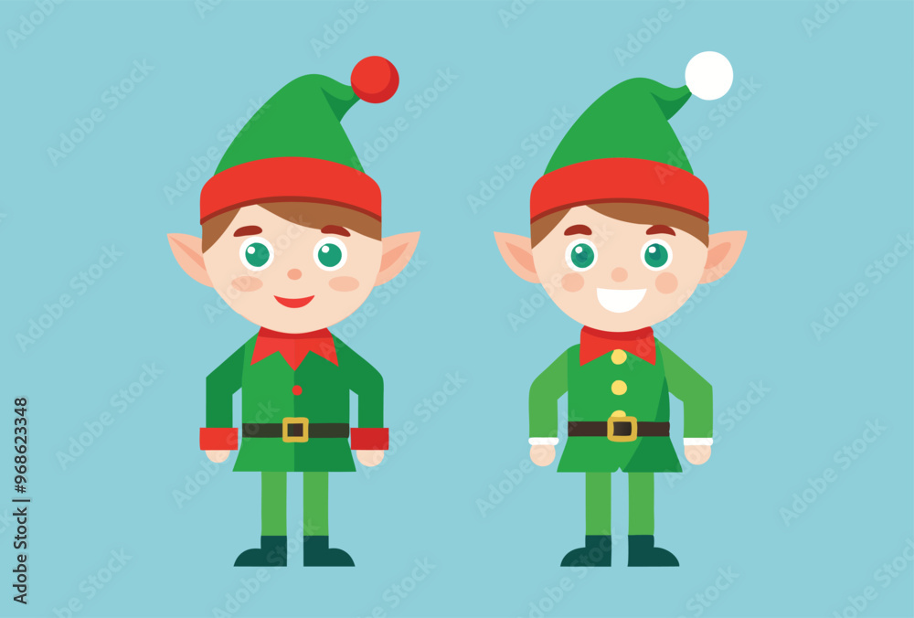 Festive Christmas elves and Holiday Icons Vector Illustration Set Festive Christmas elves and Holiday Icons Vector Illustration Set