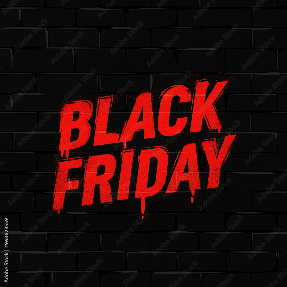 Black Friday text in bold red letters with a graffiti design on a black brick wall background Black Friday text in bold red letters with a graffiti design on a black brick wall background