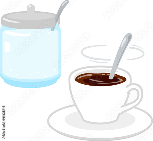 コーヒーをスプーンで混ぜる様子