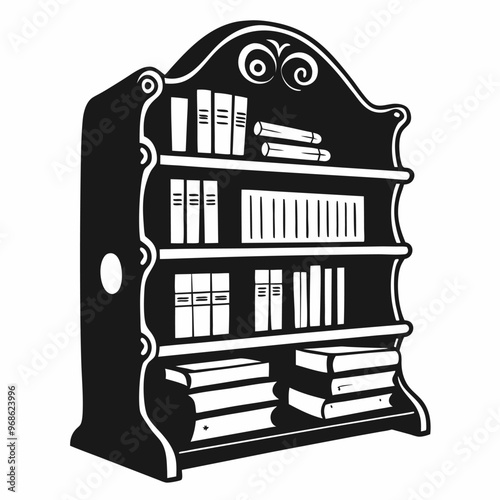 A black bookcase with many books on it
