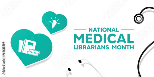 National Medical Librarians Month. Books, lamp and more. Great for cards, banners, posters, social media and more. White background.