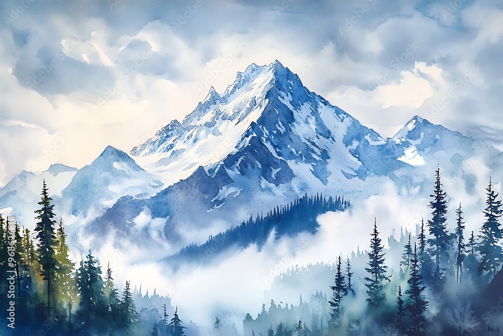 Obraz premium landscape mountain natural scene illustration