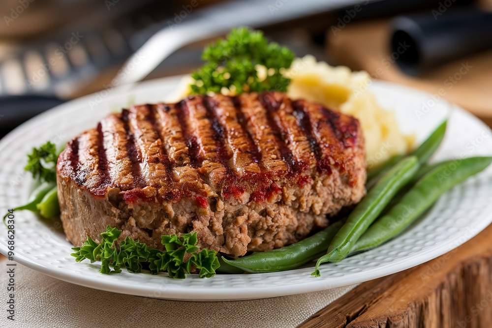 A photo of a plate with a meatloaf dish A photo of a plate with a meatloaf dish