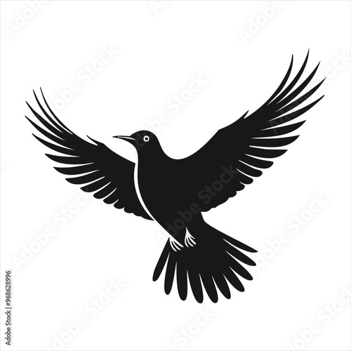 Bird silhouette or bird icon, clip art isolated on white background, vector illustration.