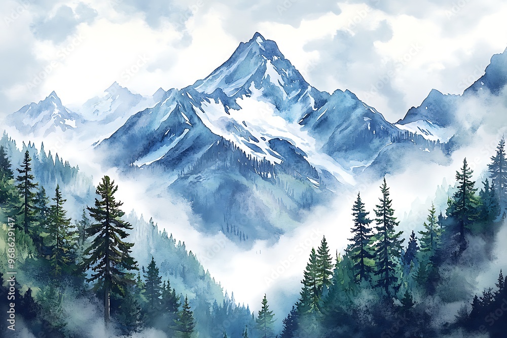 Fototapeta premium landscape mountain natural scene illustration