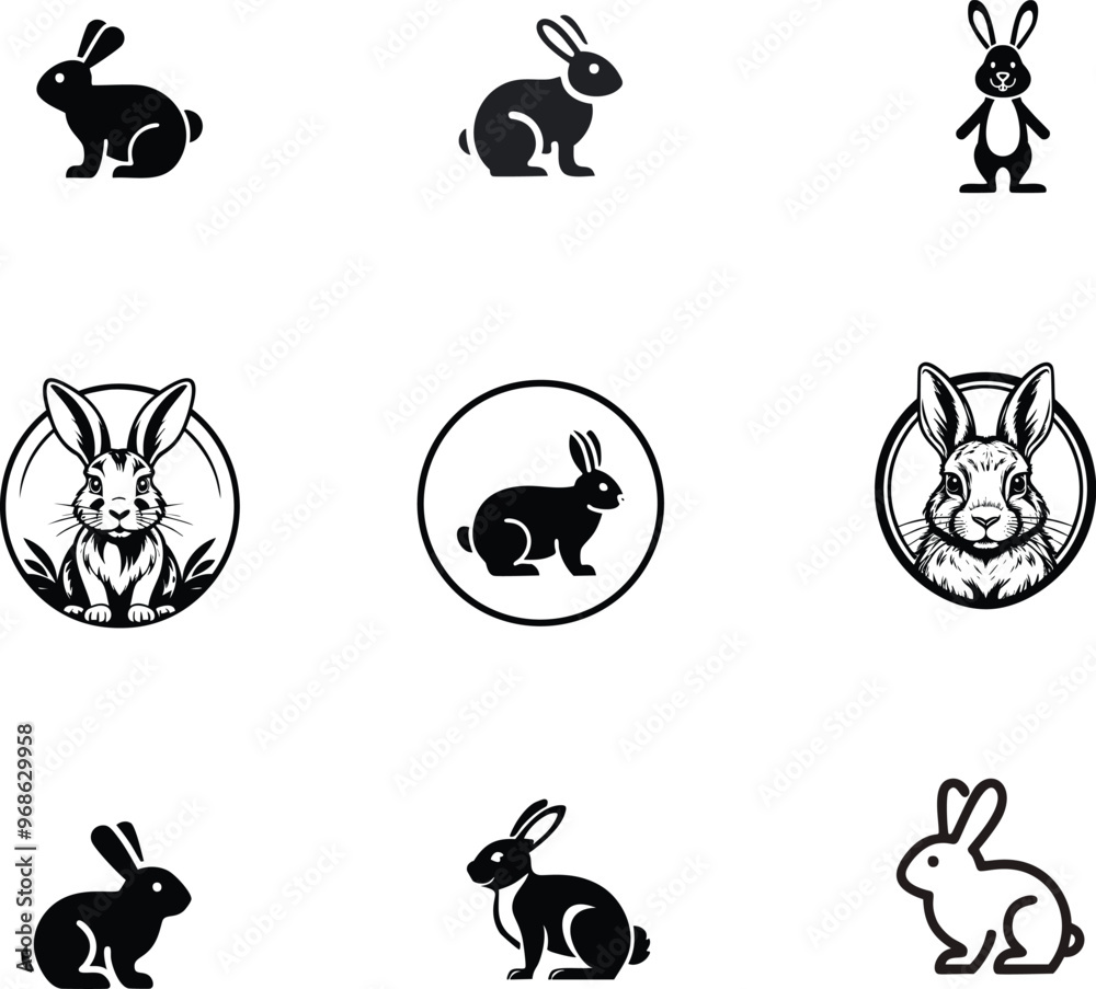 Naklejka premium Clip art icon rabbit on two isolated on white background. Vector illustration.