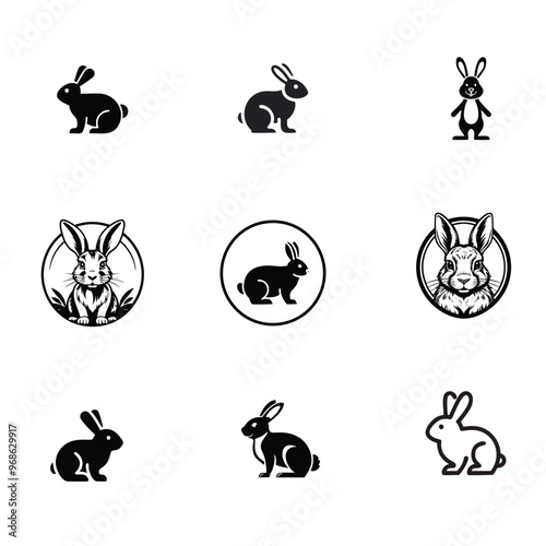 Clip art icon rabbit on two isolated on white background. Vector illustration.