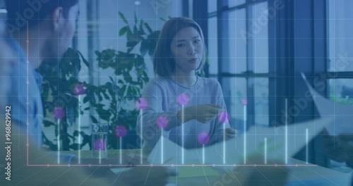 Wallpaper Mural Animation of financial data processing over diverse business people in office Torontodigital.ca
