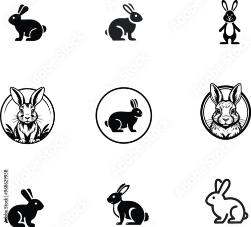 Clip art icon rabbit on two isolated on white background. Vector illustration.