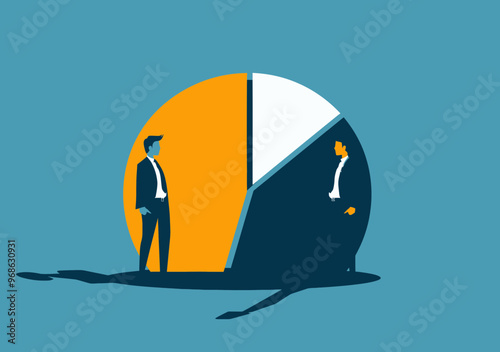 Business Workers Splitting Market Share Profit Concept Illustration, Professionals Discussing Coin Division, Minimalistic, Flat Vector Design Depicting Financial Strategy and Corporate Division