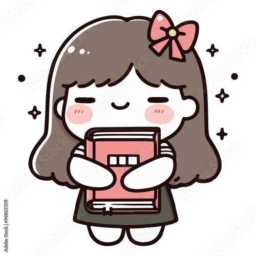 Girl Closes Eyes Hugging Book. Cute girl with book. Book lover.