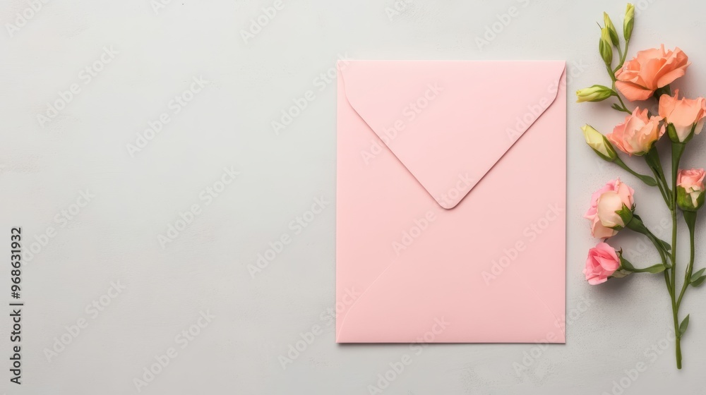 Elegant birthday invitation with calligraphy font in a sleek envelope mockup, soft pastels and delicate textures Elegant birthday invitation with calligraphy font in a sleek envelope mockup, soft pastels and delicate textures