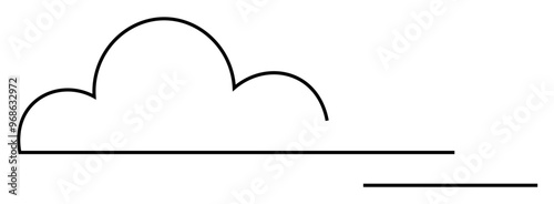 Simple black outline of a cloud above two horizontal lines. Ideal for weather, technology, communication, minimalism, modern art. Linear vector style. Suitable for clean, modern, and abstract design