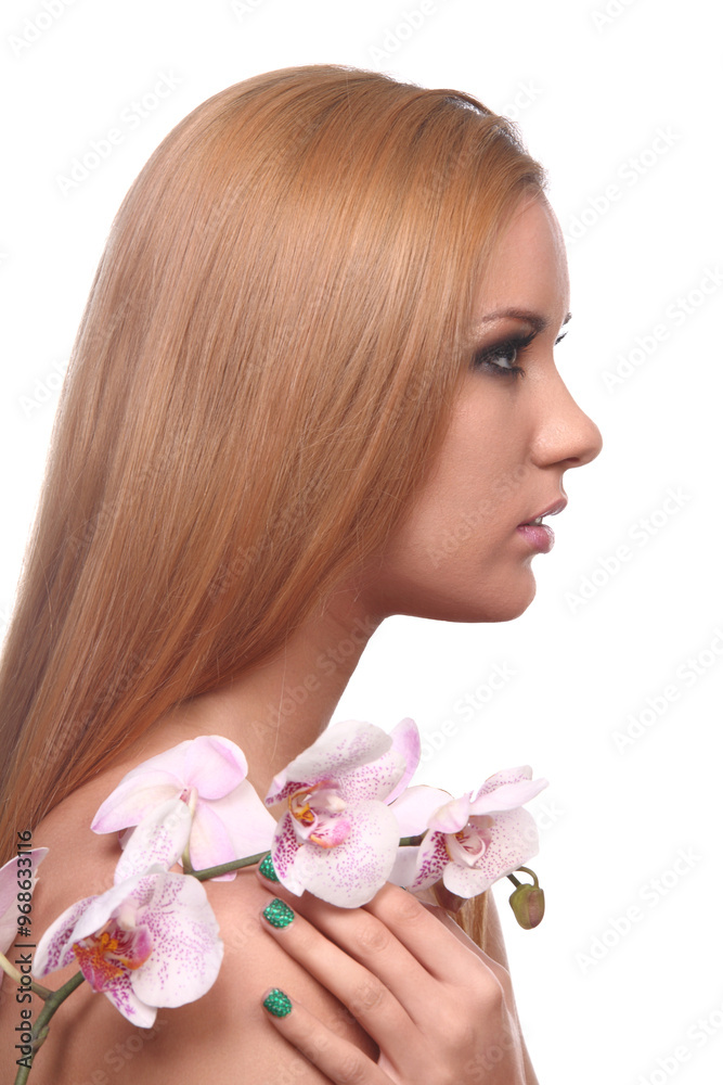 portrait of beautiful girl with make-up with orchid portrait of beautiful girl with make-up with orchid