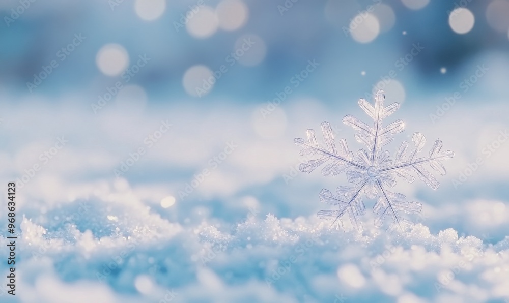 Beautiful snowflake with white and blue background, animation style, cartoon style, close-up of a large ice crystal flower Beautiful snowflake with white and blue background, animation style, cartoon style, close-up of a large ice crystal flower
