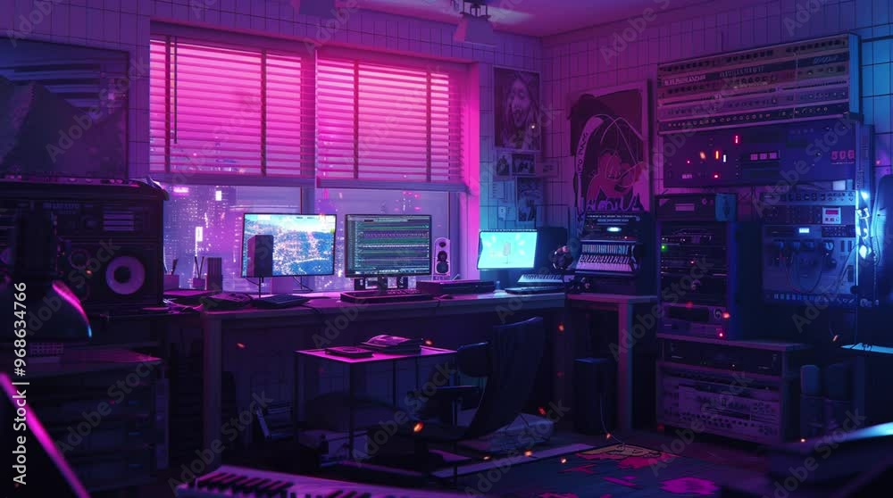 Glowing room featuring a monitor and computer setup, creating a futuristic and immersive workspace with ambient lighting.
Seamless looping 4k time-lapse virtual video animation Generated AI Glowing room featuring a monitor and computer setup, creating a futuristic and immersive workspace with ambient lighting.
Seamless looping 4k time-lapse virtual video animation Generated AI