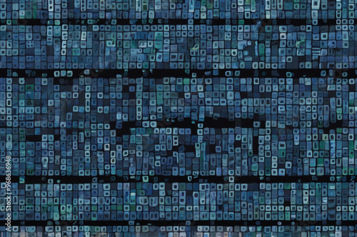 Tech-inspired blue pixel art, crisp and modern, on white background, emphasizing depth and innovation.
