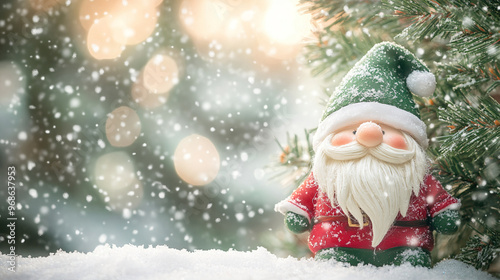 cute Santa Claus gnome merry christmas and happy new year background