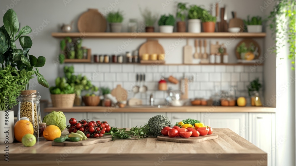 There are nutritious items on the kitchen table.
There are nutritious items on the kitchen table.