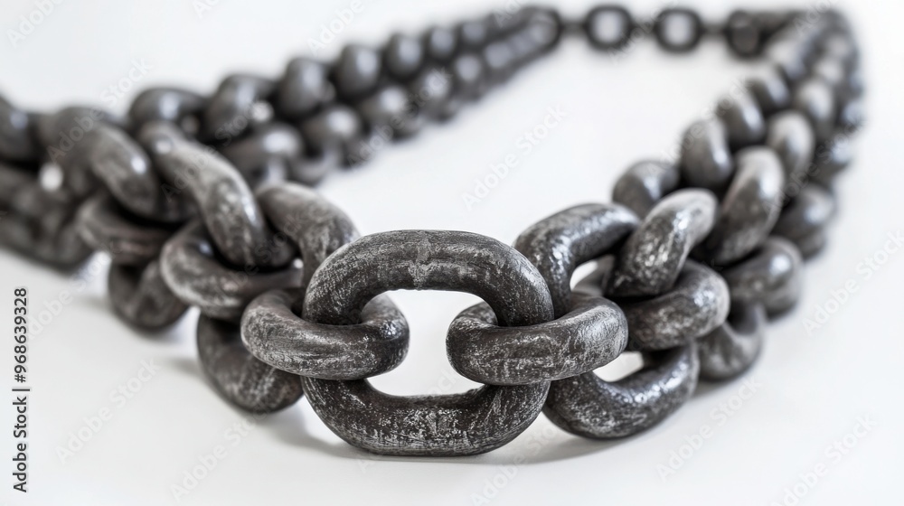Obraz premium A close-up shot of heavy metal chains arranged on a clean, white background. 