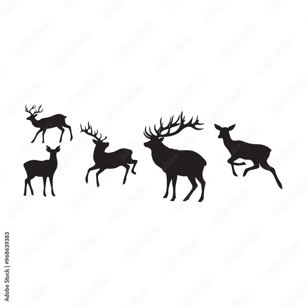 deer silhouette, wild deer silhouettes in flat style isolated on white background. Vector illustration deer silhouette, wild deer silhouettes in flat style isolated on white background. Vector illustration
