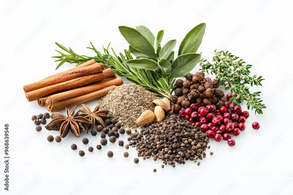 Fototapeta premium A Photo herbs and spices with isolated white background