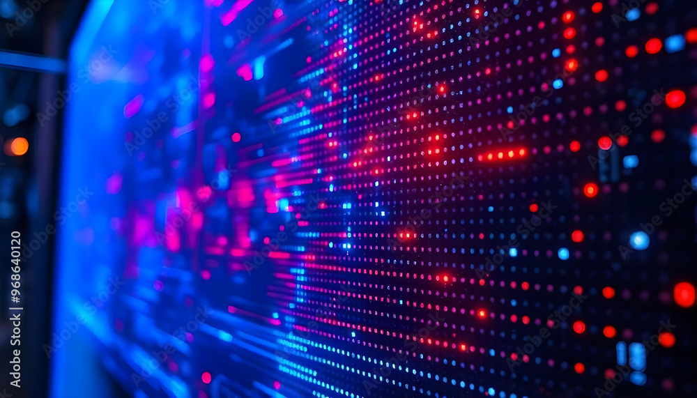 Abstract Blue and Red Light Grid Pattern